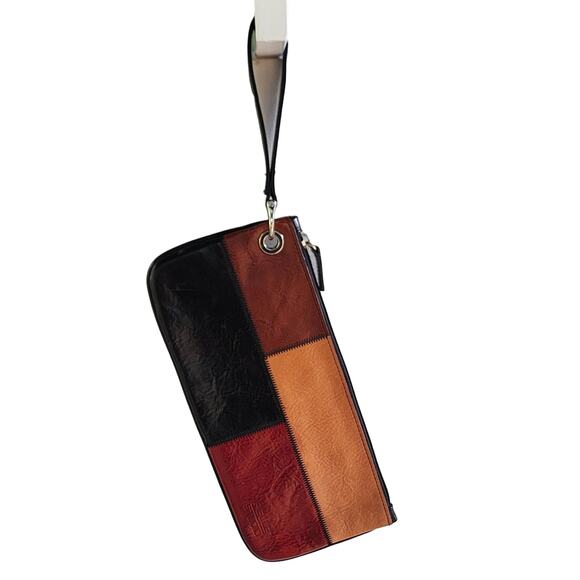 VTG Wilsons Leather Patchwork Wristlet Clutch Boho Retro MOD Y2K Festival 90s - Picture 1 of 8